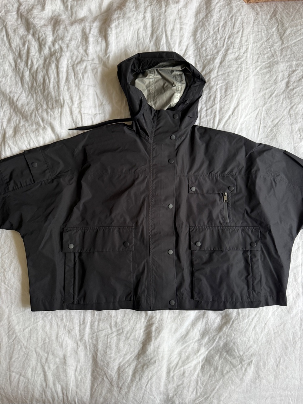Zara Black Oversized Hooded Utility Jacket with Flap Pockets